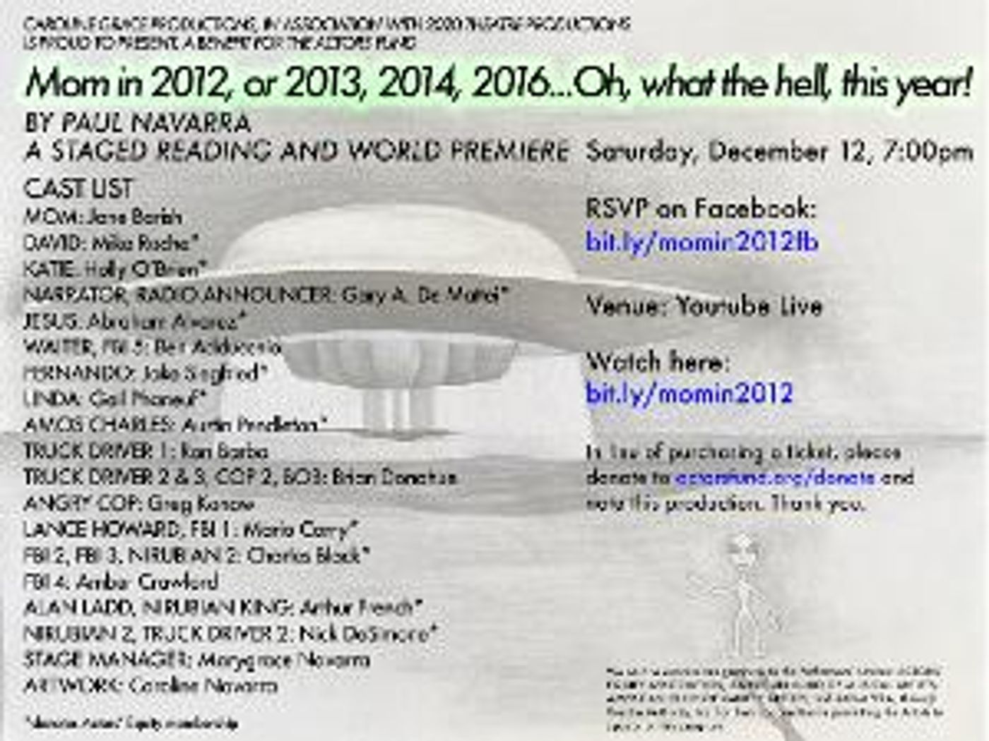 Caroline Grace Productions and 2020 Theatre Company Present MOM IN 2012 World Premiere  Image