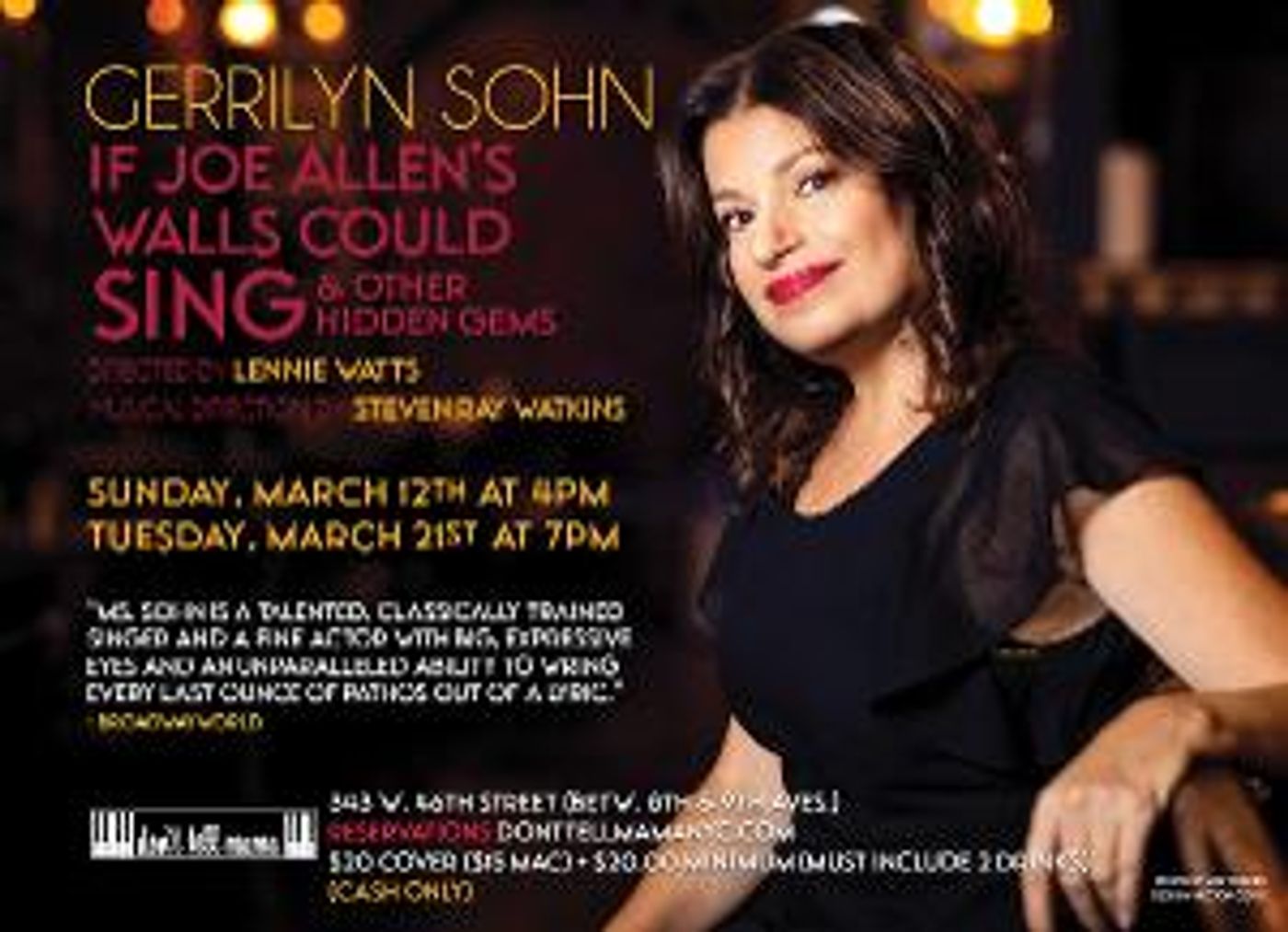 Gerrilyn Sohn Returns To Don't Tell Mama With Two Encore Performances Of IF JOE ALLEN'S WALLS COULD SING & OTHER HIDDEN GEMS  Image