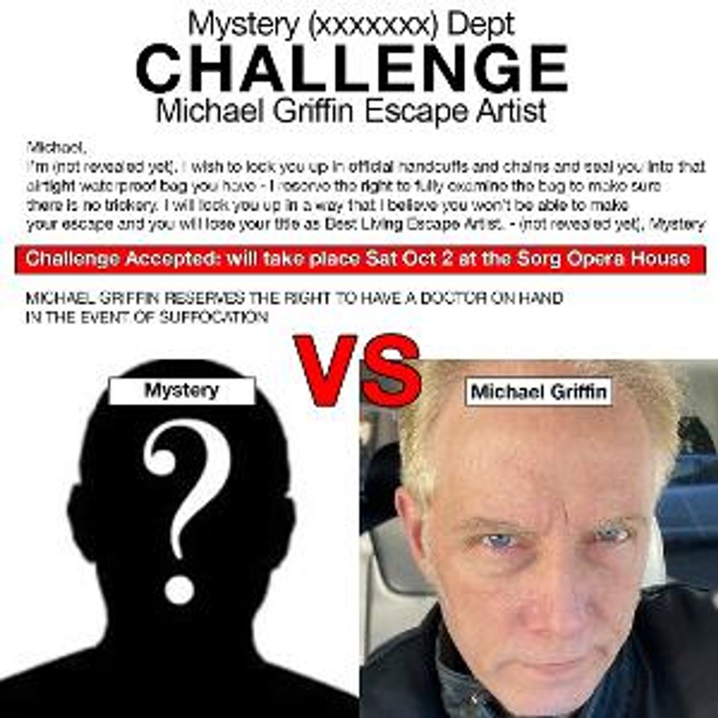 Michael Griffin Escape Artist Coming To The Sorg Opera House  Image
