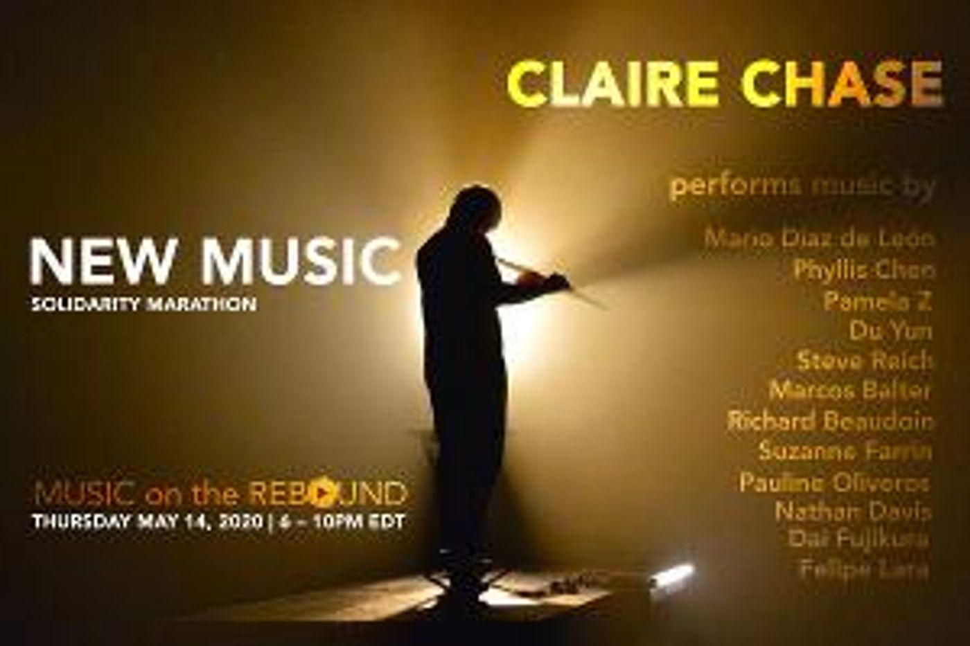 Music on the Rebound Presents NEW MUSIC SOLIDARITY MARATHON With Claire Chase  Image