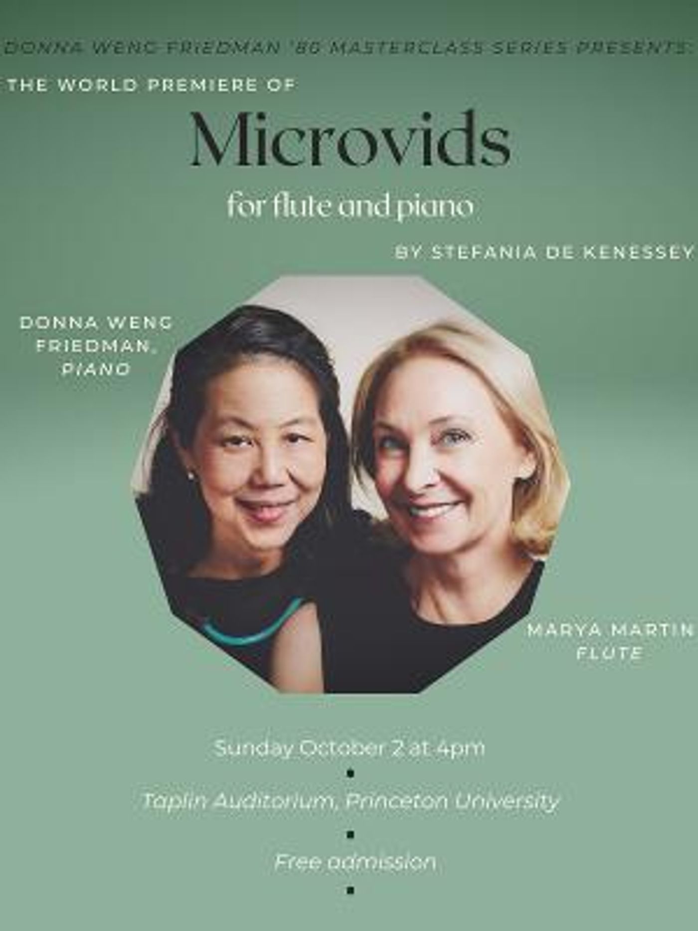Flutist Marya Martin and Pianist Donna Weng Friedman to Perform the World Premiere of MICROVIDS at Taplin Auditorium  Image