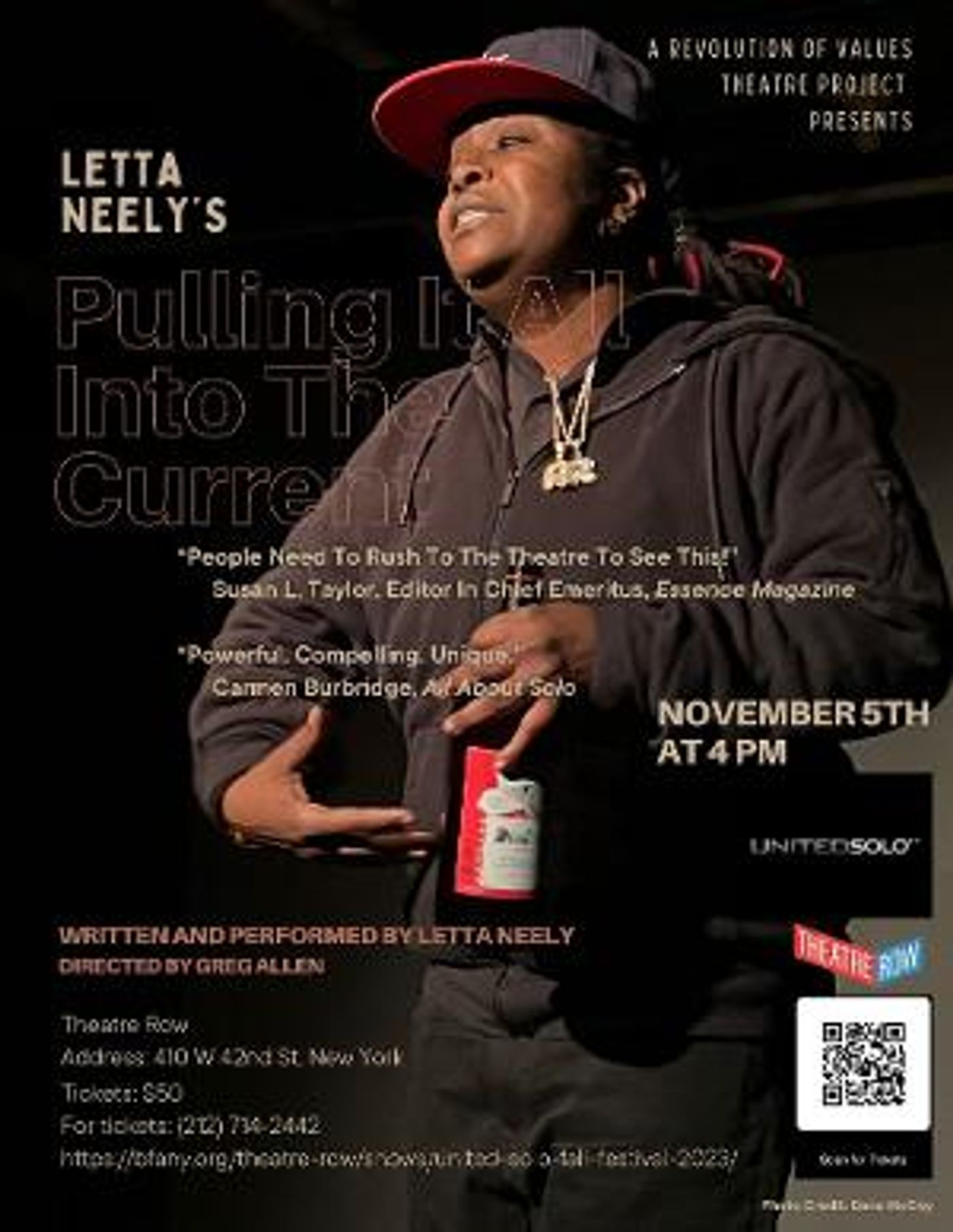 Letta Neely's Solo Spoken Word Play PULLING IT ALL INTO THE CURRENT Adds Encore Performance at United Solo.  Image