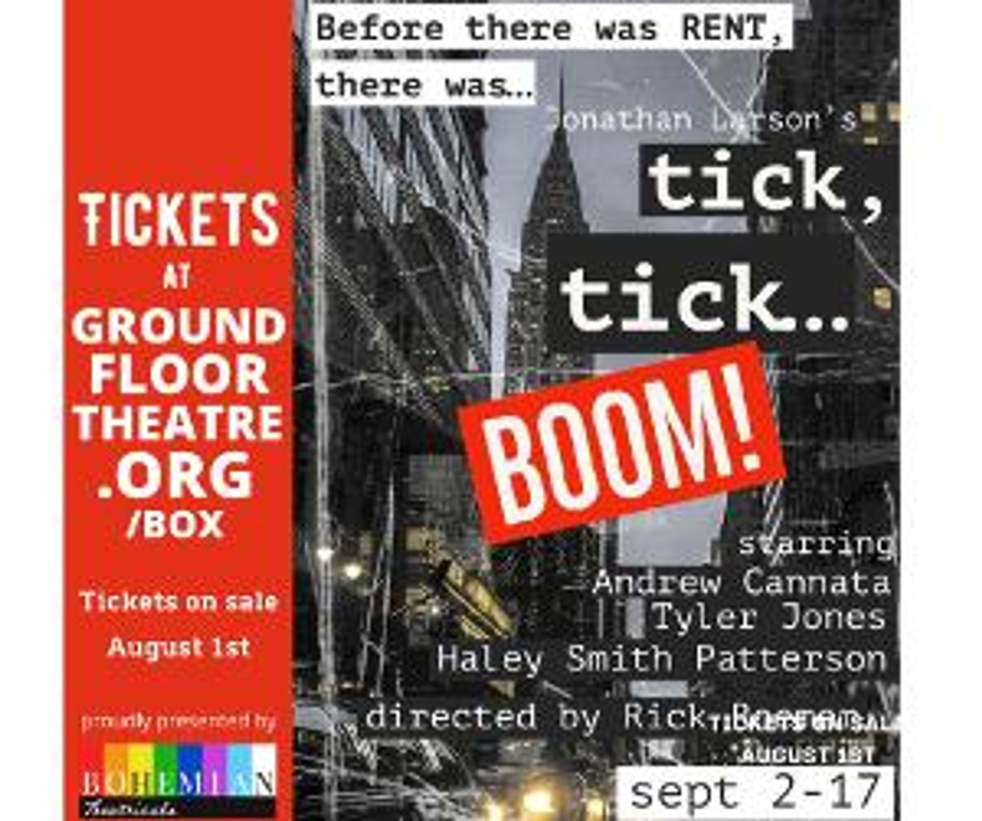 TICK, TICK...BOOM! to be Presented at Ground Floor Theatre in September  Image