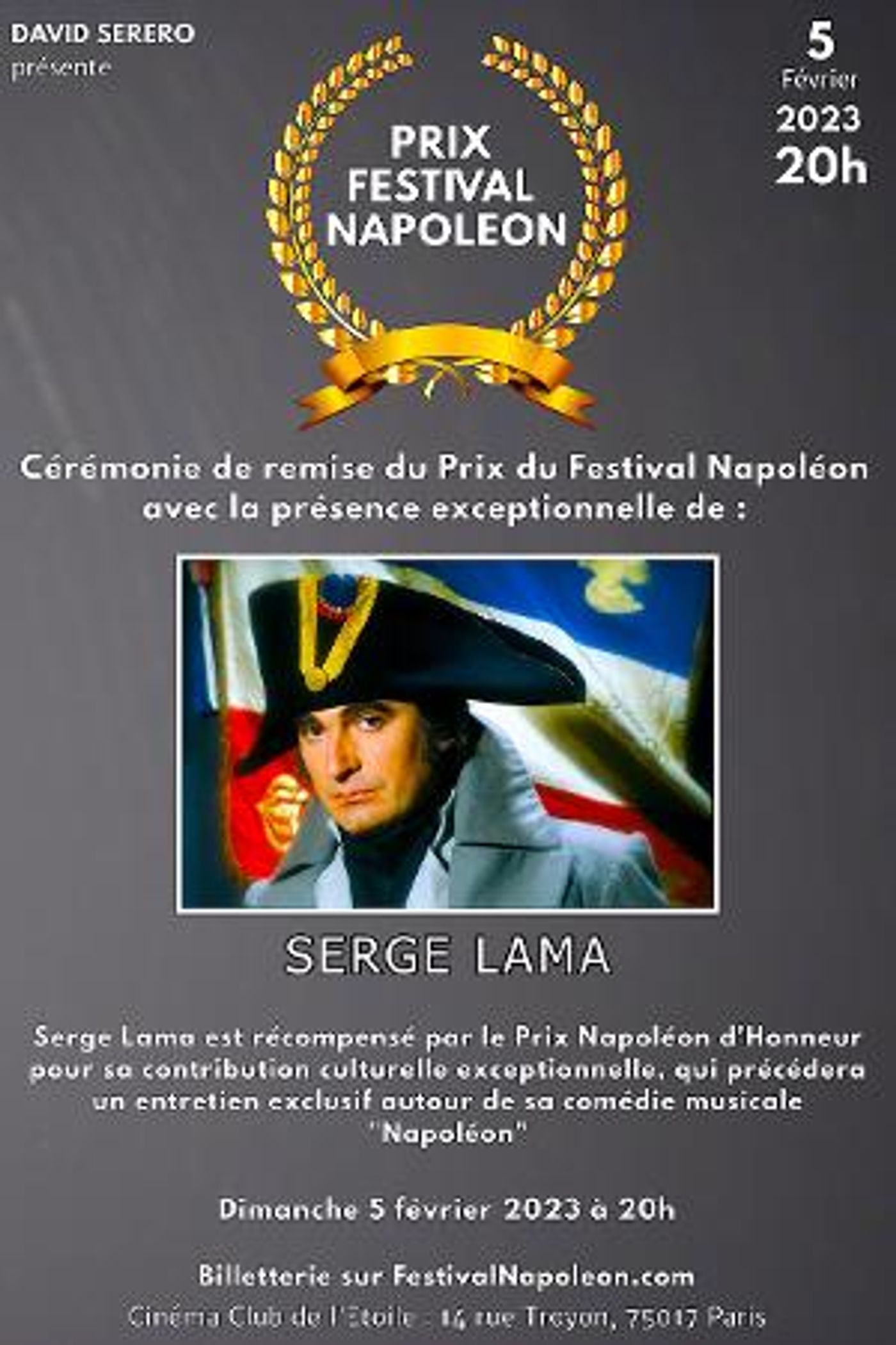 Serge Lama Receives The Festival Napoleon Honorary Award For His Musical NAPOLEON  Image