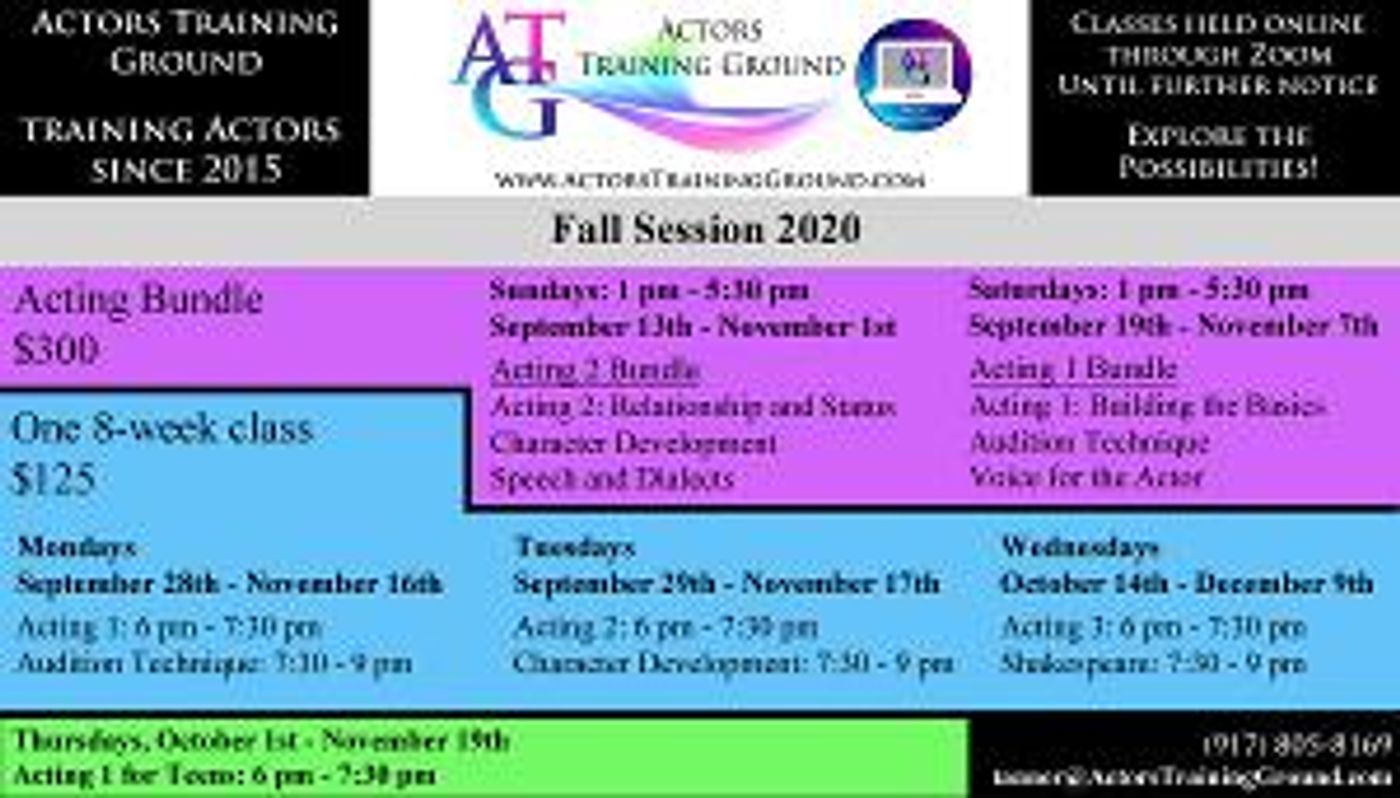 Actors Training Ground's Fall Session Open For Registration  Image