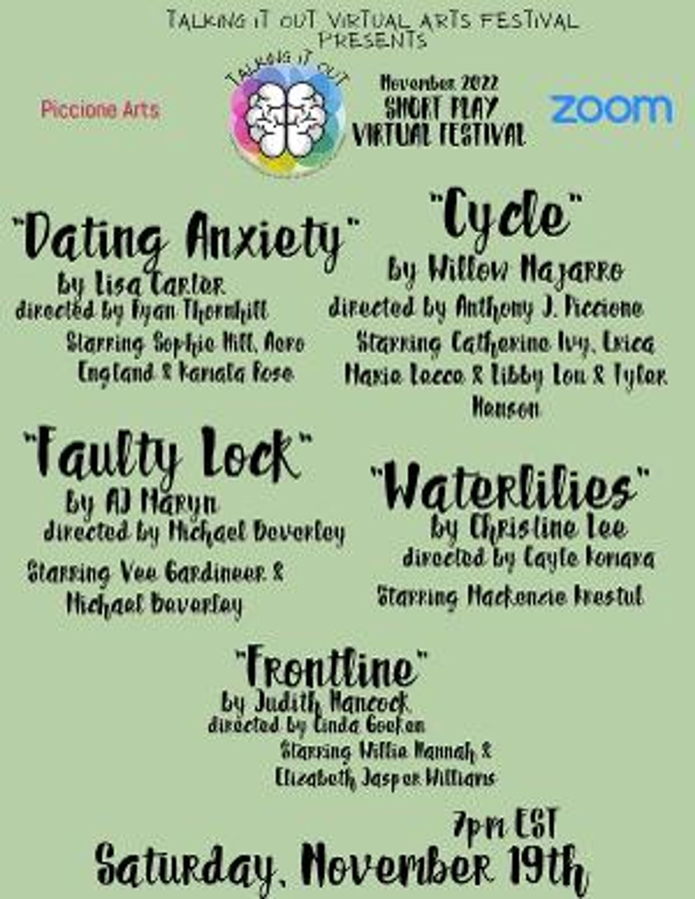 Talking It Out Virtual Arts Festival Will Present November 2022 Short Play Festival This Weekend  Image