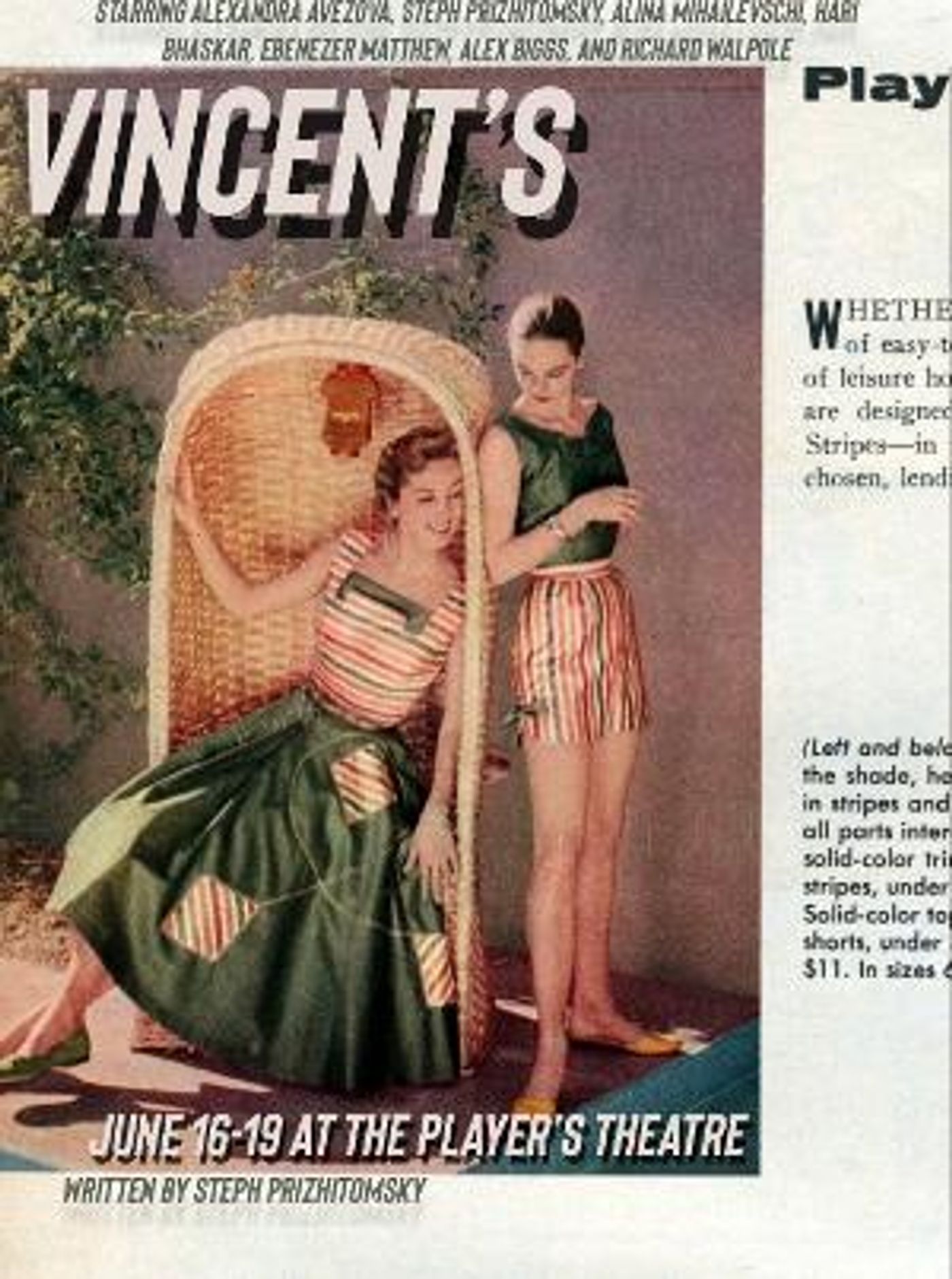 VINCENT'S Announced At The Player's Theatre  Image