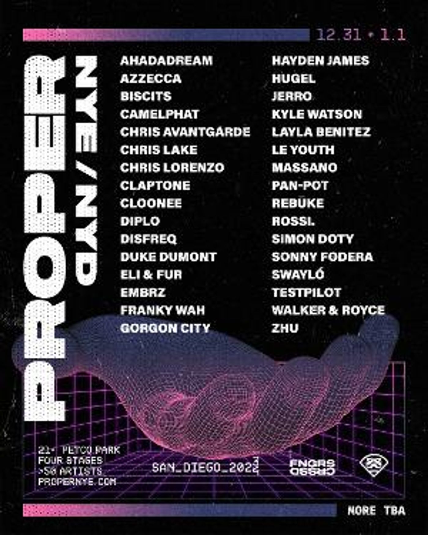 FNGRS CRSSD Reveals PROPER NYE/NYD Lineup Featuring Chris Lake, ZHU, Diplo, and More  Image