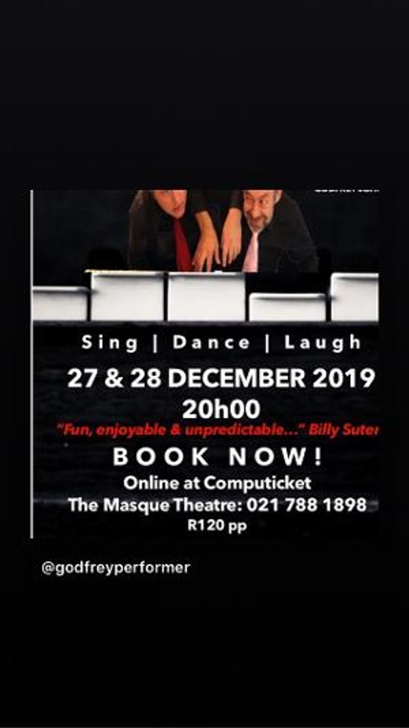 Godfrey Johnson and Nicholas McDiarmid in PIANOMANIA at The Masque Theatre, Muizenburg.  Image