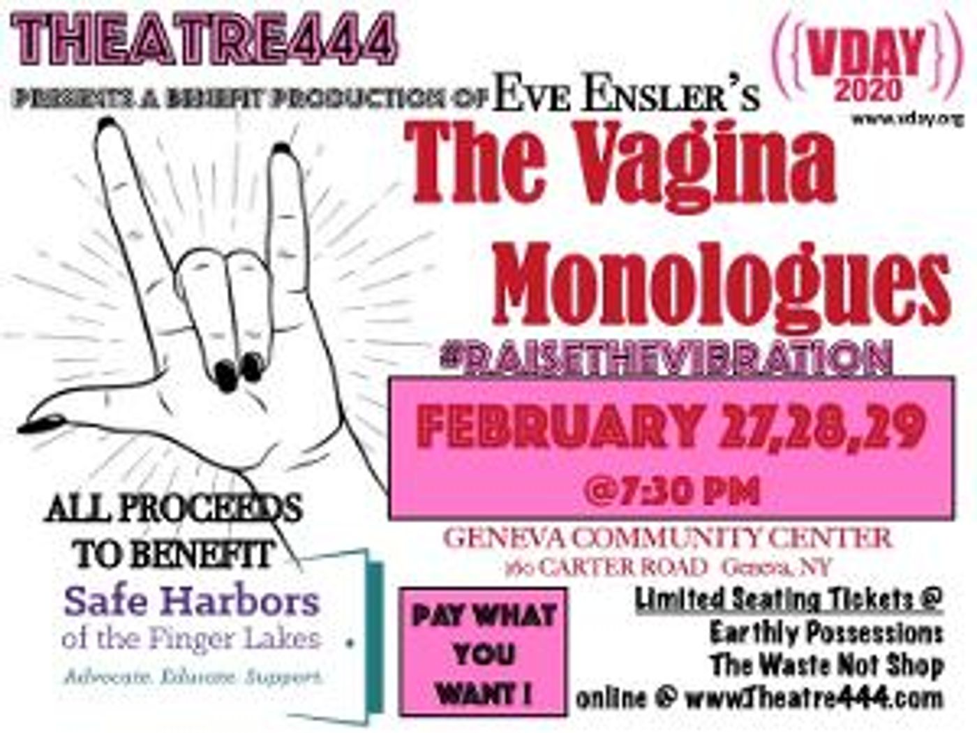 Theatre444 Will Present THE VAGINA MONOLOGUES, A Fundraiser For Safe Harbors Of The Finger Lakes  Image