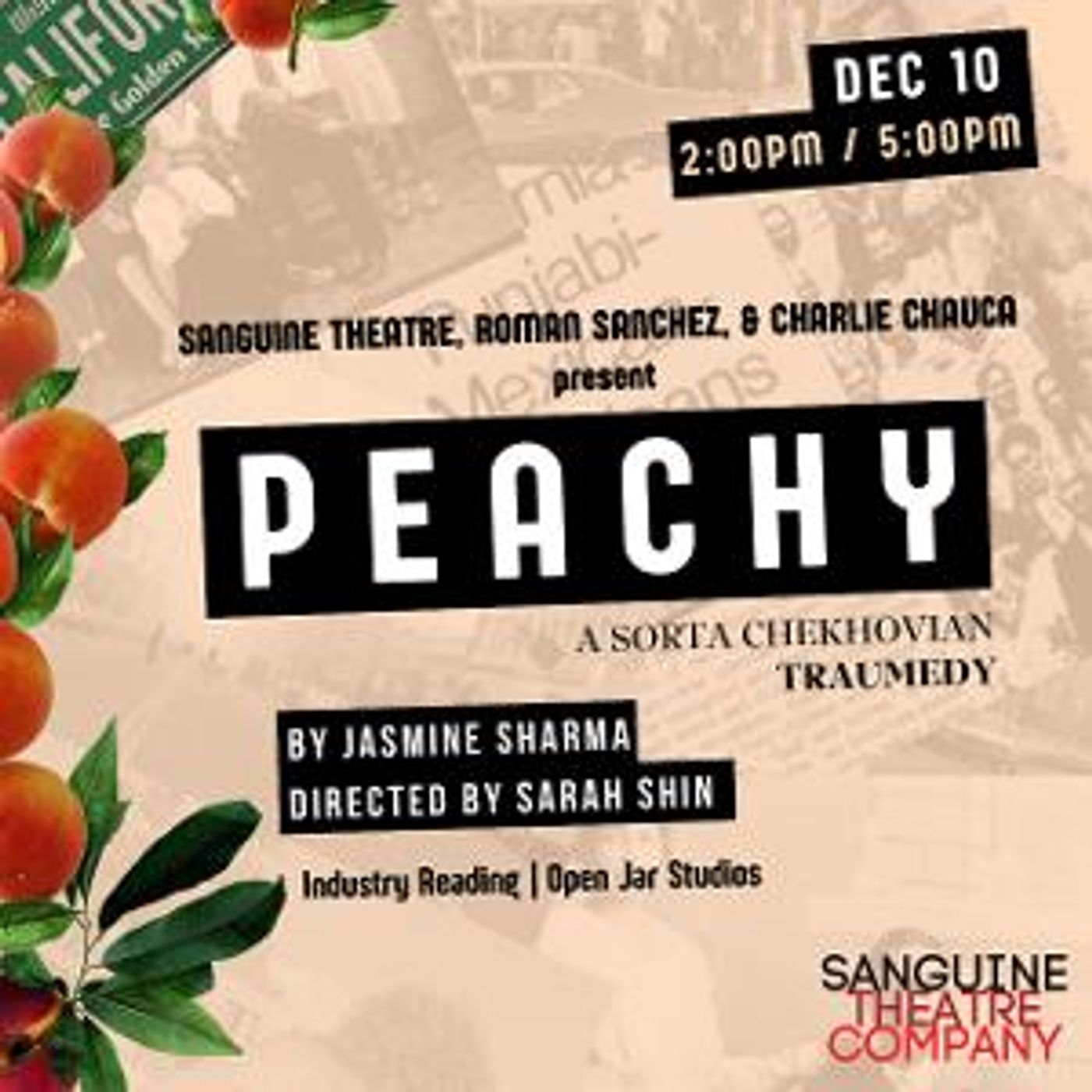 Parvesh Cheena, Jess Darrow, Osh Ashruf, Joel Perez, and More Will Lead Industry Reading of Jasmine Sharma's PEACHY: A Sorta Chekhovian Traumedy  Image