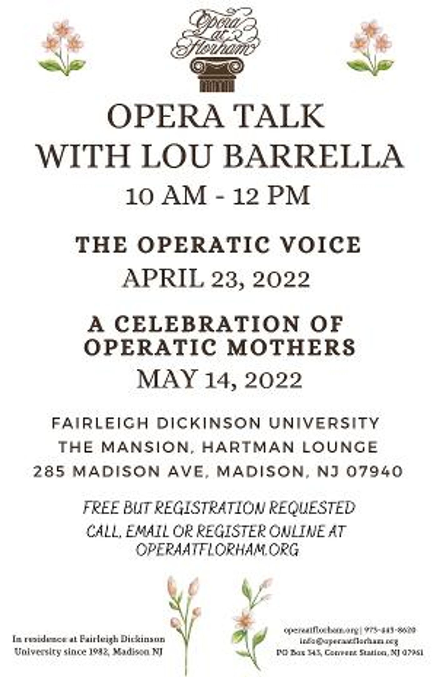 Opera At Florham to Present OPERA TALK  Image