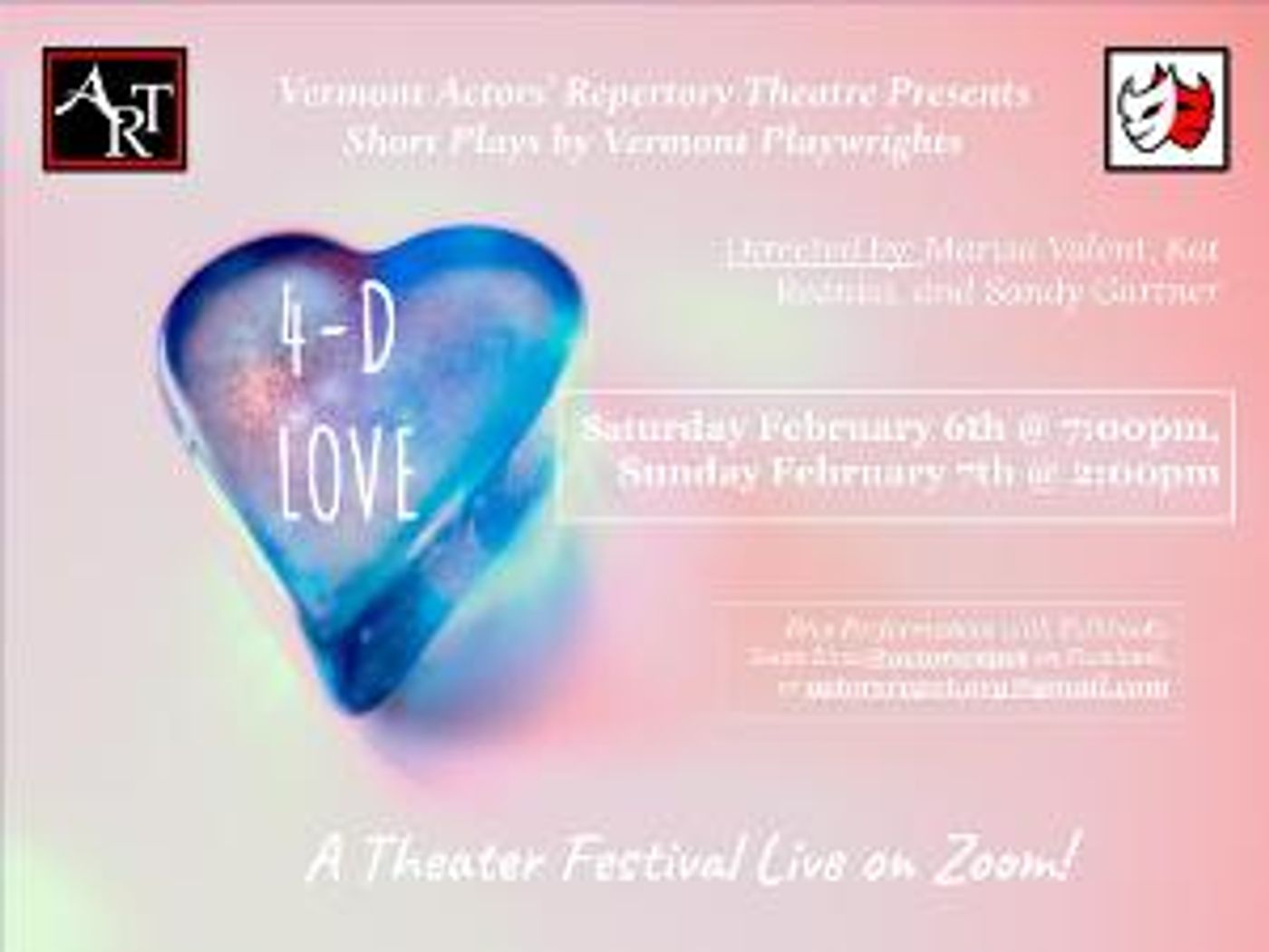 Vermont Actors' Repertory Theatre Presents A February 2021 Zoom Play Festival, 4-D LOVE  Image