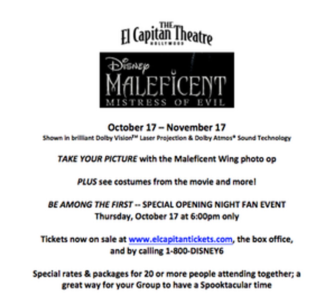 El Capitan Theatre Presents MALEFICENT: MISTRESS OF EVIL 10/17-11/17  Image