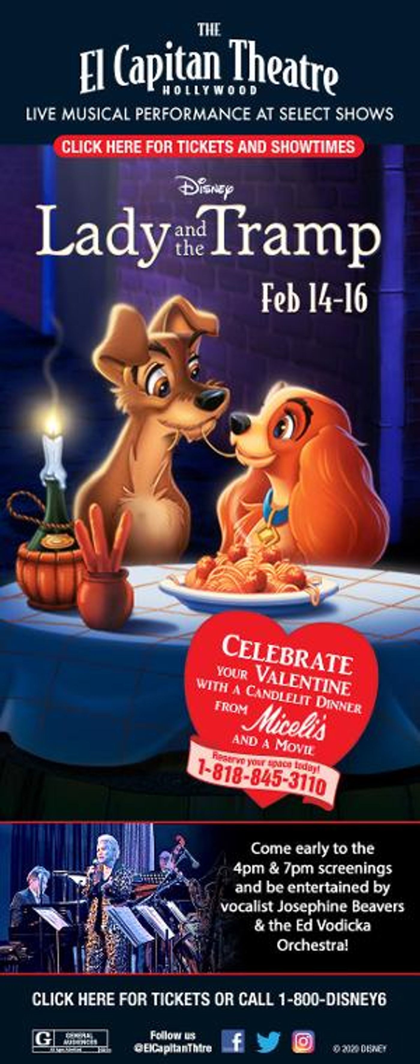 El Capitan Theatre Announces Special Screening of LADY AND THE TRAMP for Valentine's Day  Image