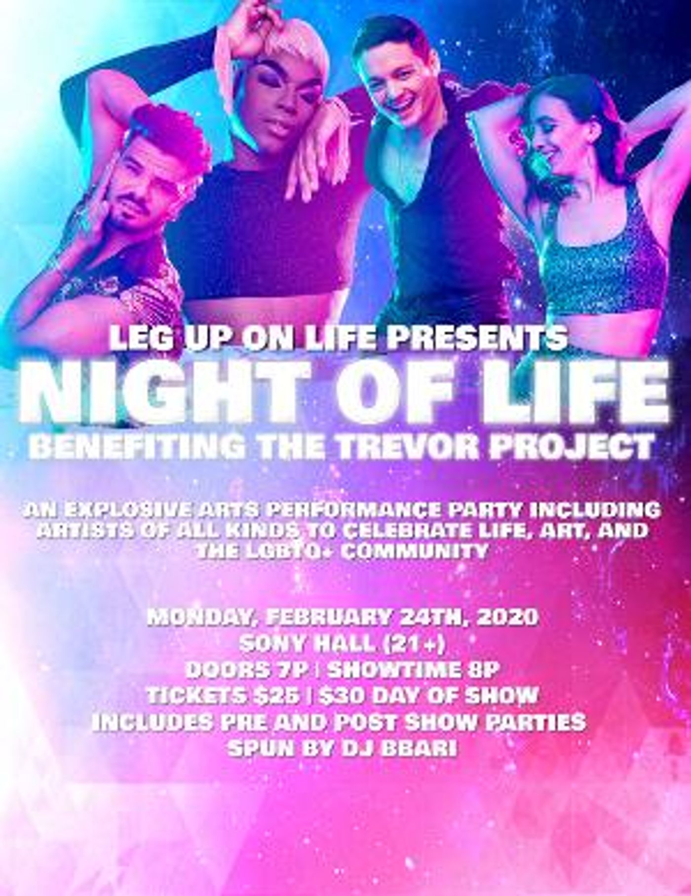 Leg Up On Life Presents NIGHT OF LIFE Benefiting The Trevor Project  Image