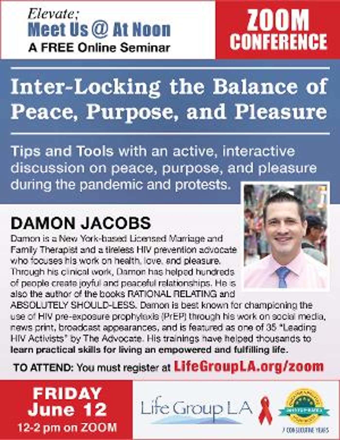 Free Zoom Seminar Announced Covid-19 & HIV: Inter-Locking the Balance of Peace, Purpose, and Pleasure, June 12  Image