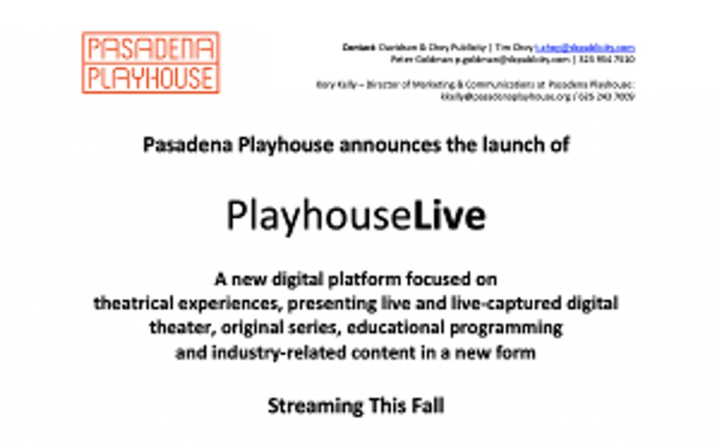 Pasadena Playhouse Announces The Launch Of PLAYHOUSE LIVE  Image