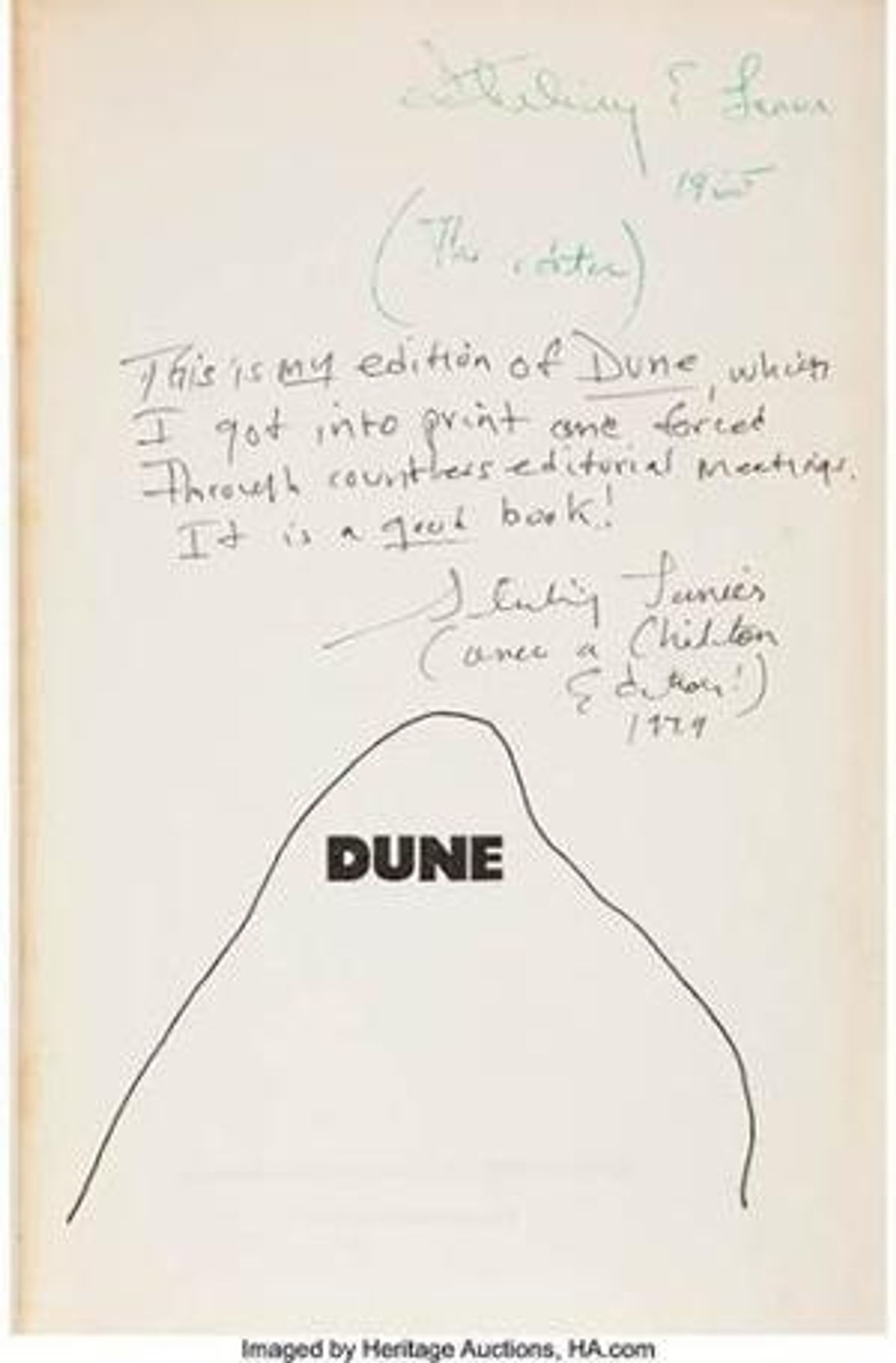 First Edition 'Dune' Owned And Annotated By The Editor Who 'Forced' Its Publication on Auction  Image