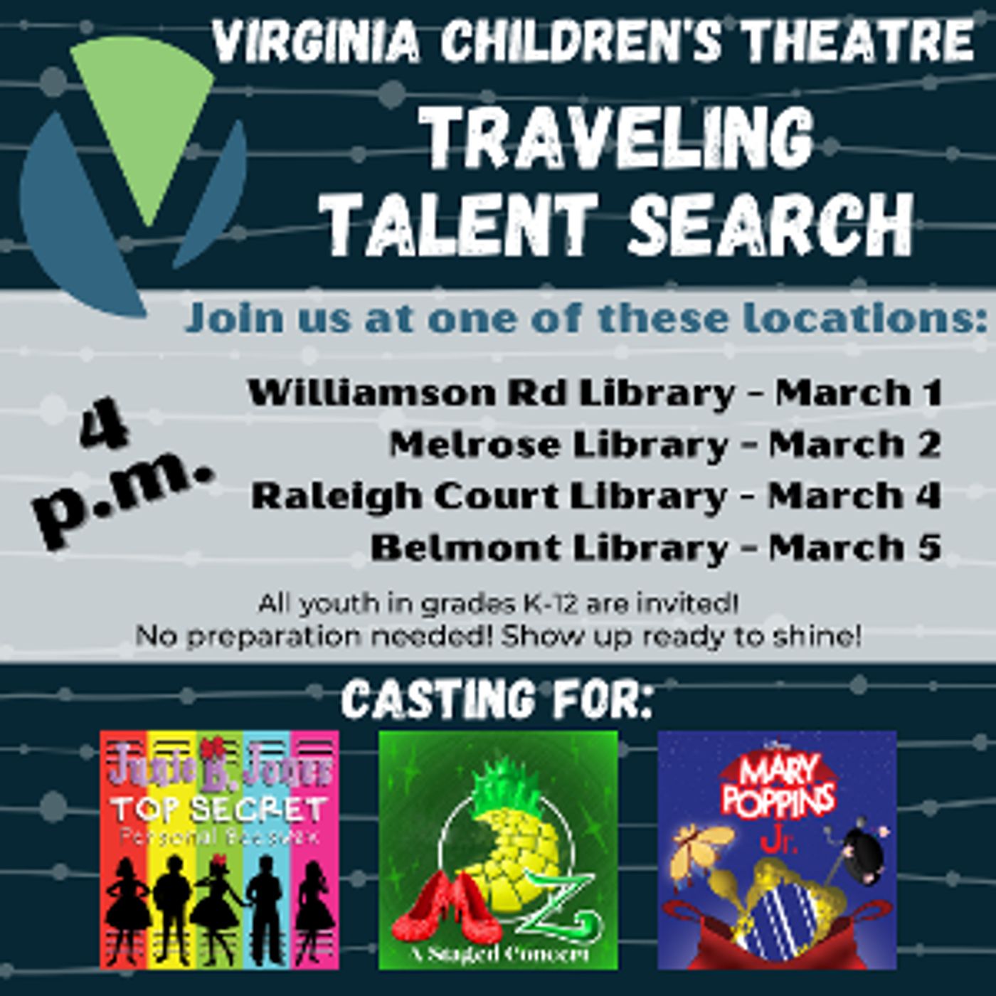 Virginia Children's Theatre Announces Traveling Talent Search  Image
