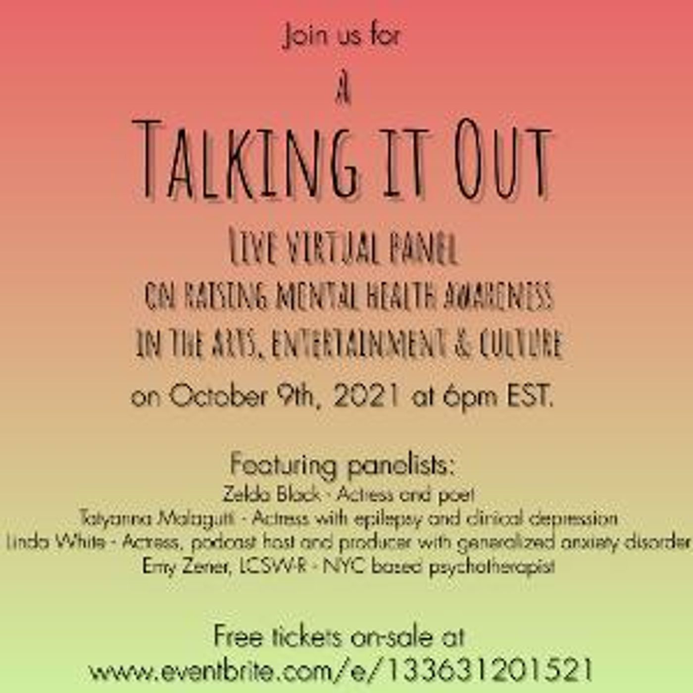 TALKING IT OUT Festival To Host Zoom Panel On Mental Health Awareness In The Arts  Image