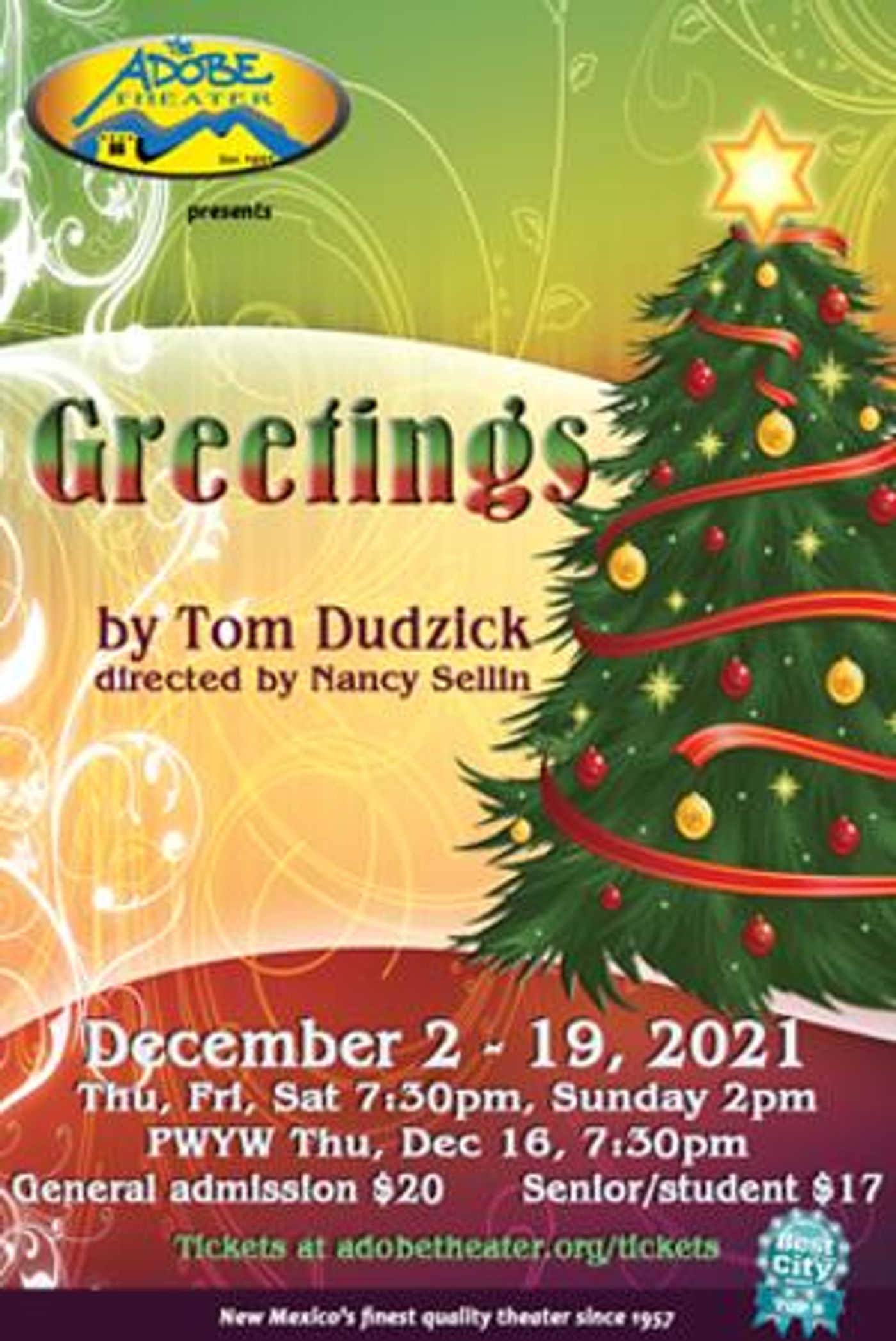 The Adobe Theater Presents GREETINGS in December  Image