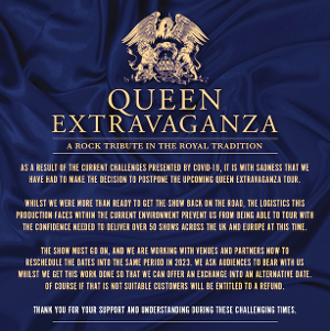 QUEEN EXTRAVAGANZA Postpones UK Tour  Image