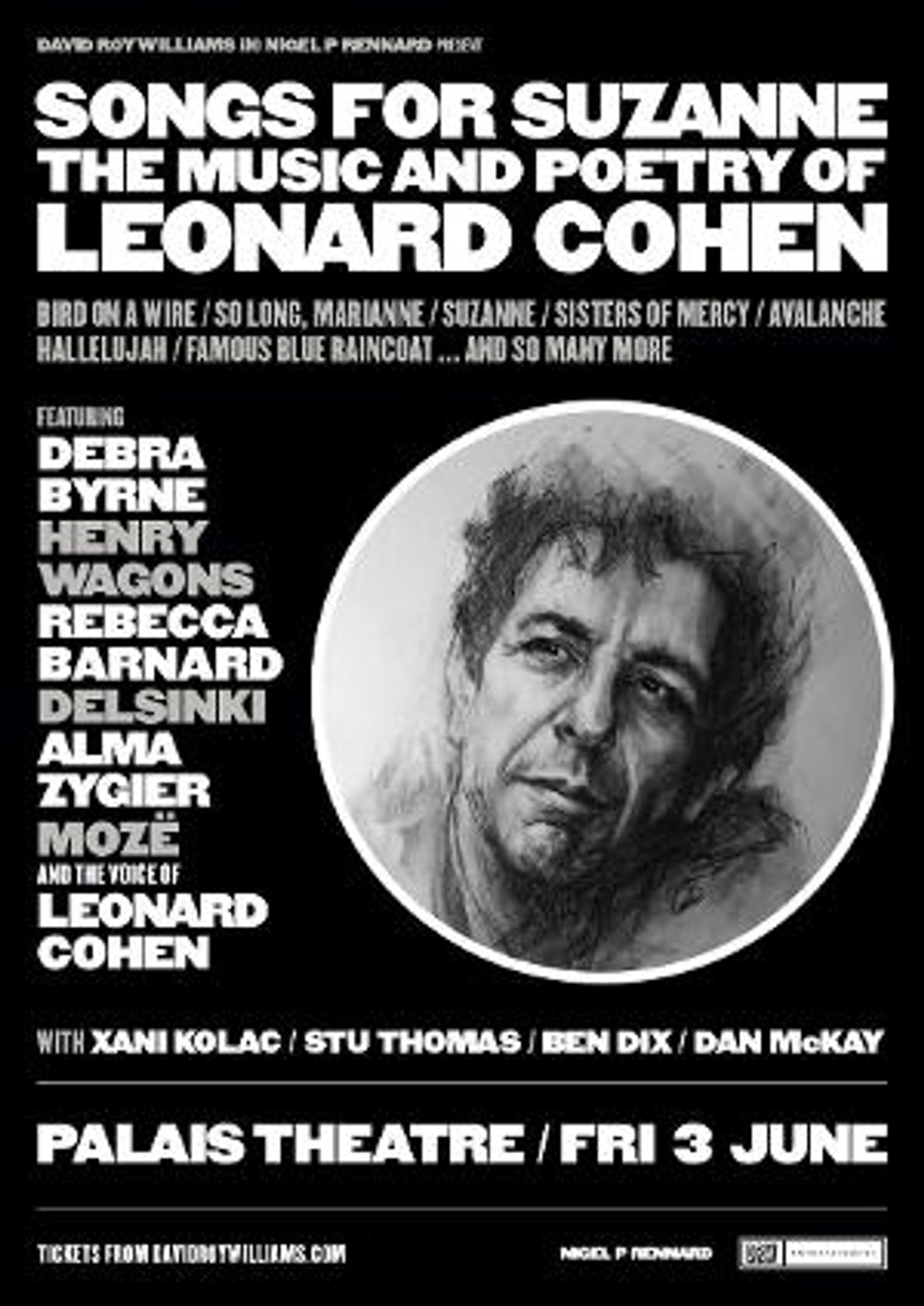 SONGS FOR SUZANNE THE MUSIC AND POETRY OF LEONARD COHEN Rescheduled to June 3 at the Palais Theatre  Image