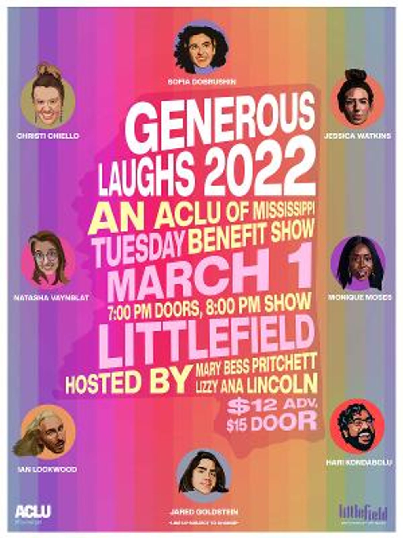 GENEROUS LAUGHS 2022 : An ACLU of Mississippi Benefit Show Announced at littlefield NYC  Image