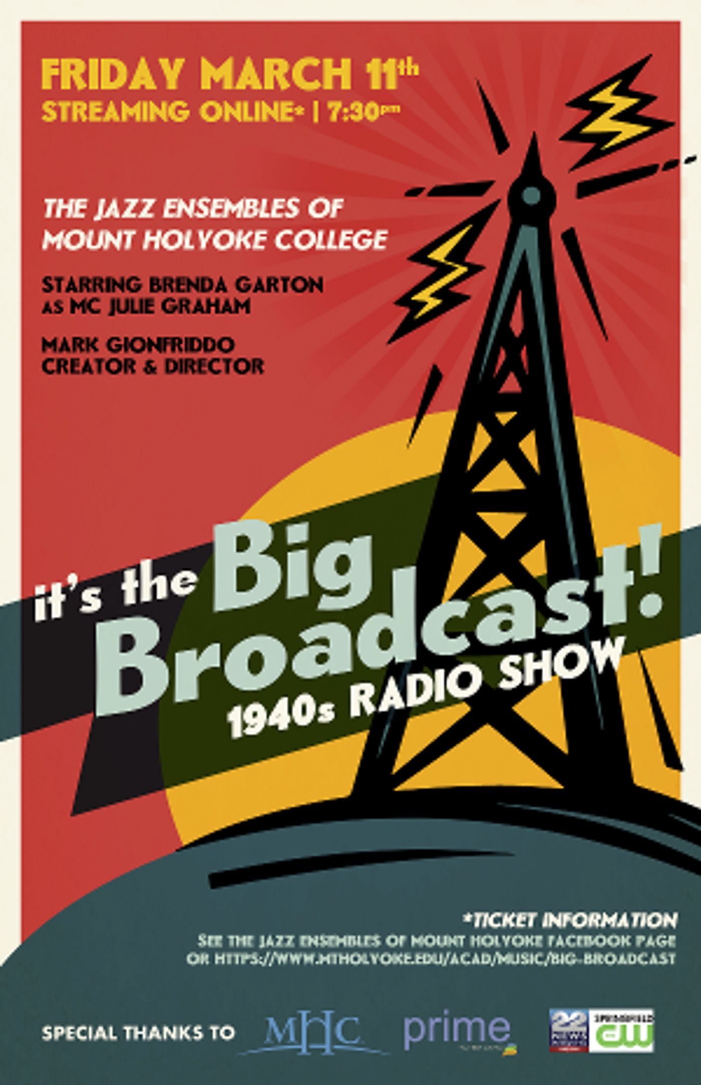 THE BIG BROADCAST! Streams From Mount Holyoke March 11.   Image