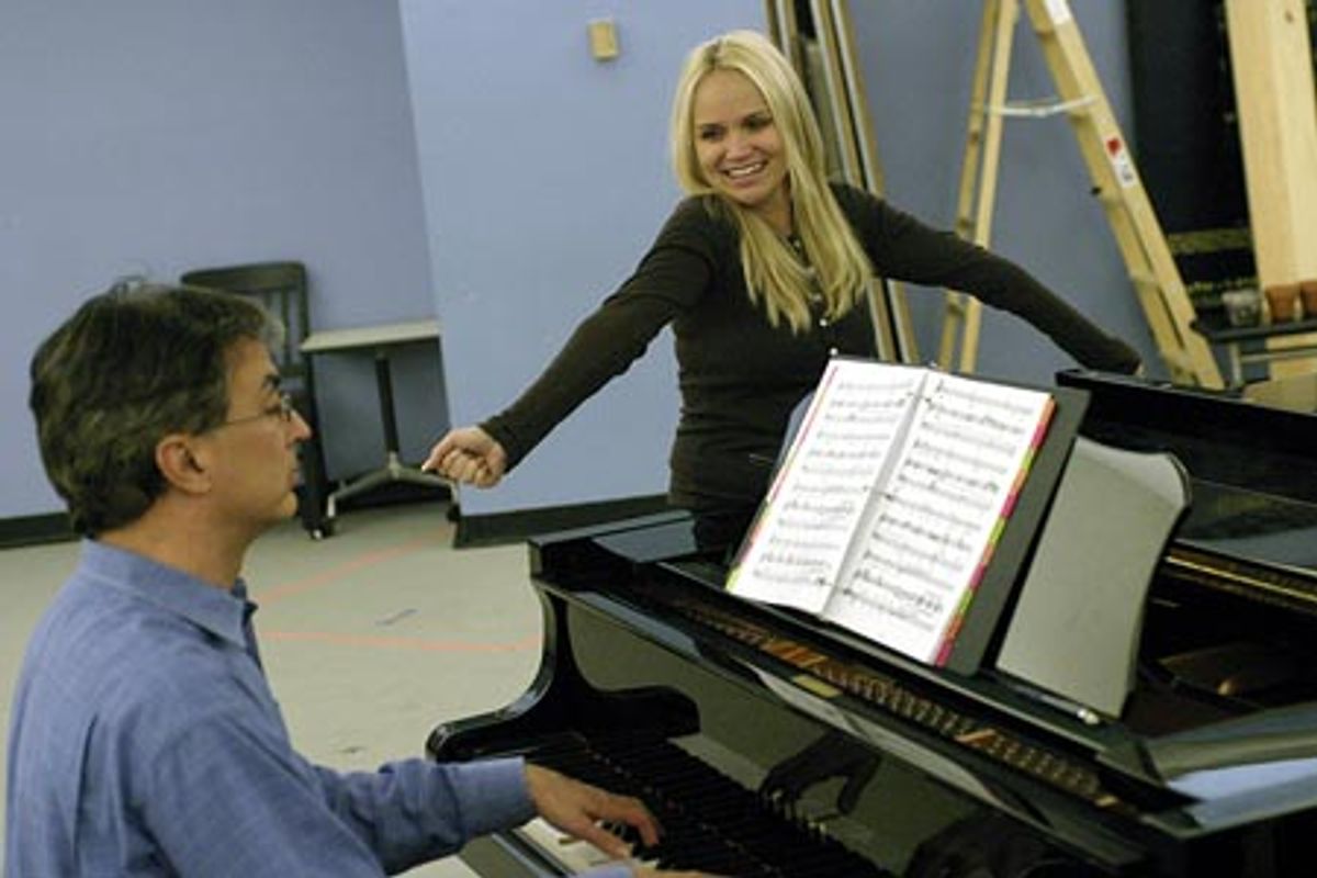 Rob Fisher (at Piano) and Kristin Chenoweth in rehearsals for the Encores! production of The Apple Tree. at 