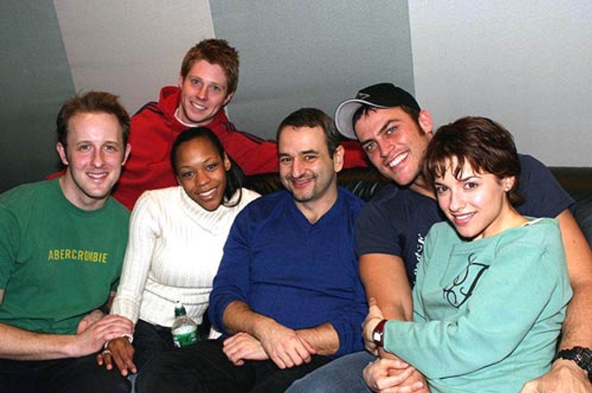 Taking a break from recording... Justin Patterson, Justin Bohon, Nikkie M. James, Joe DiPietro, Cheyenne Jackson, and Jenn Gambatese at 