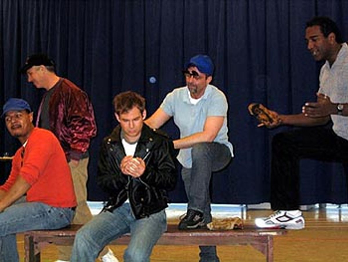 The men in the company, Erick Pinnick (Dean Webber), Michael Rupert (Alan), Chad Kimball (Danny), Bill E. Dietrich (Professor Weiss) and Norm Lewis (Nick) peform 'Fatherhood Blues'. at BABY, they have it all!