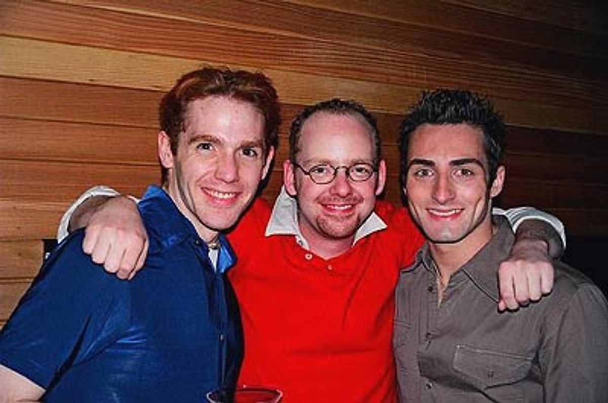 Mick Bleyer, Jamie McGonnigal and Scott Nevins are on hand
to wish the cast and crew well on their opening night at 