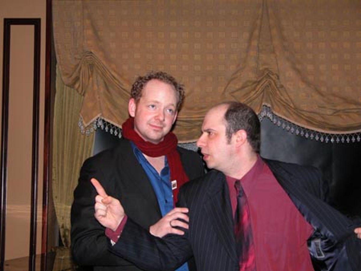 Jamie instructing musical director James Sampliner to.... well, we're not quite sure what they're doing. at 