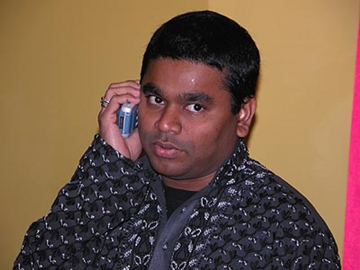 A R Rahman takes a call from a well-wisher at Opening Night at Bombay Dreams