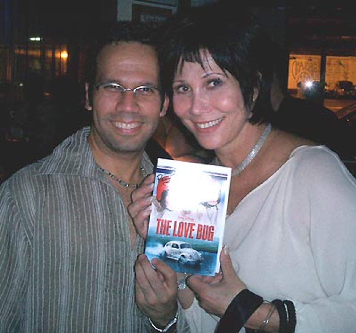 Rene Ruiz (Toxic Audio) with Michele Lee, after she signed the LOVE BUG dvd he just happened to have with him.....  at 
