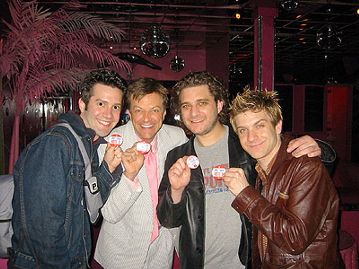 Todd Phillips, Jim, Jeff Marx & Harris Doran celebrating Avenue Q's Tony Nominations at 