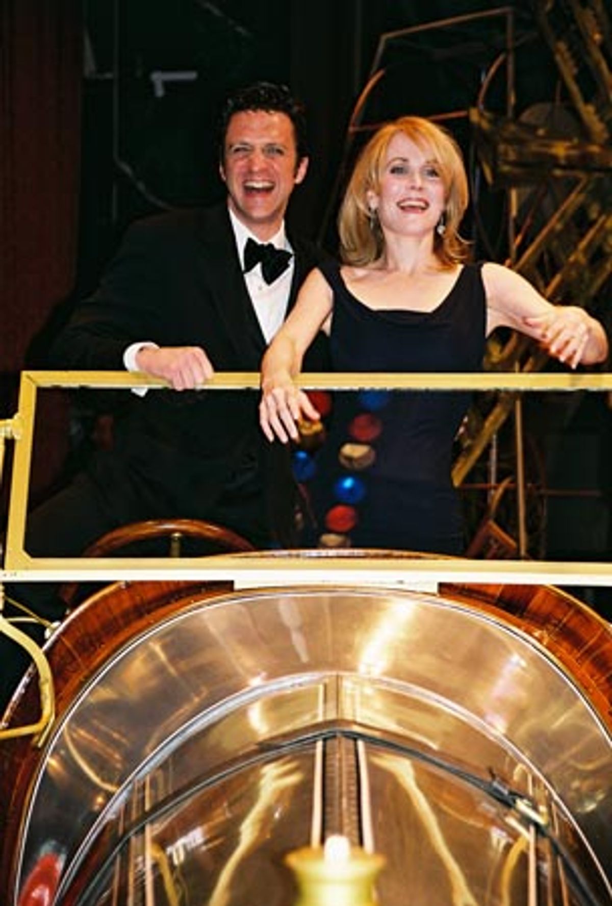 Raul Esparza and Erin Dilly pose in Chitty  at 