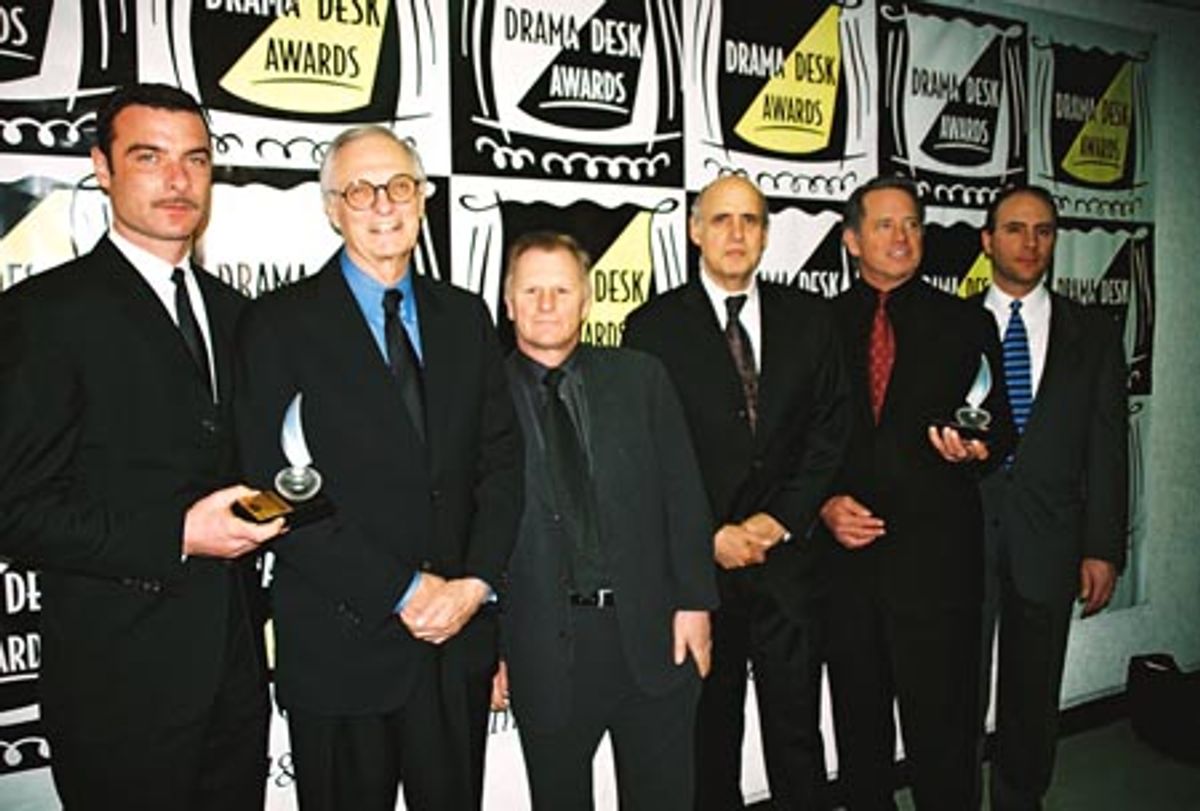  The Cast of 'Glengarry Glen Ross' Liev Schreiber, Alan Alda, Gordon Clapp, Jeffrey Tambor, Tom Wopat and Jordan Lage received a Drama Desk Award for Outstanding Ensemble Performance  at 