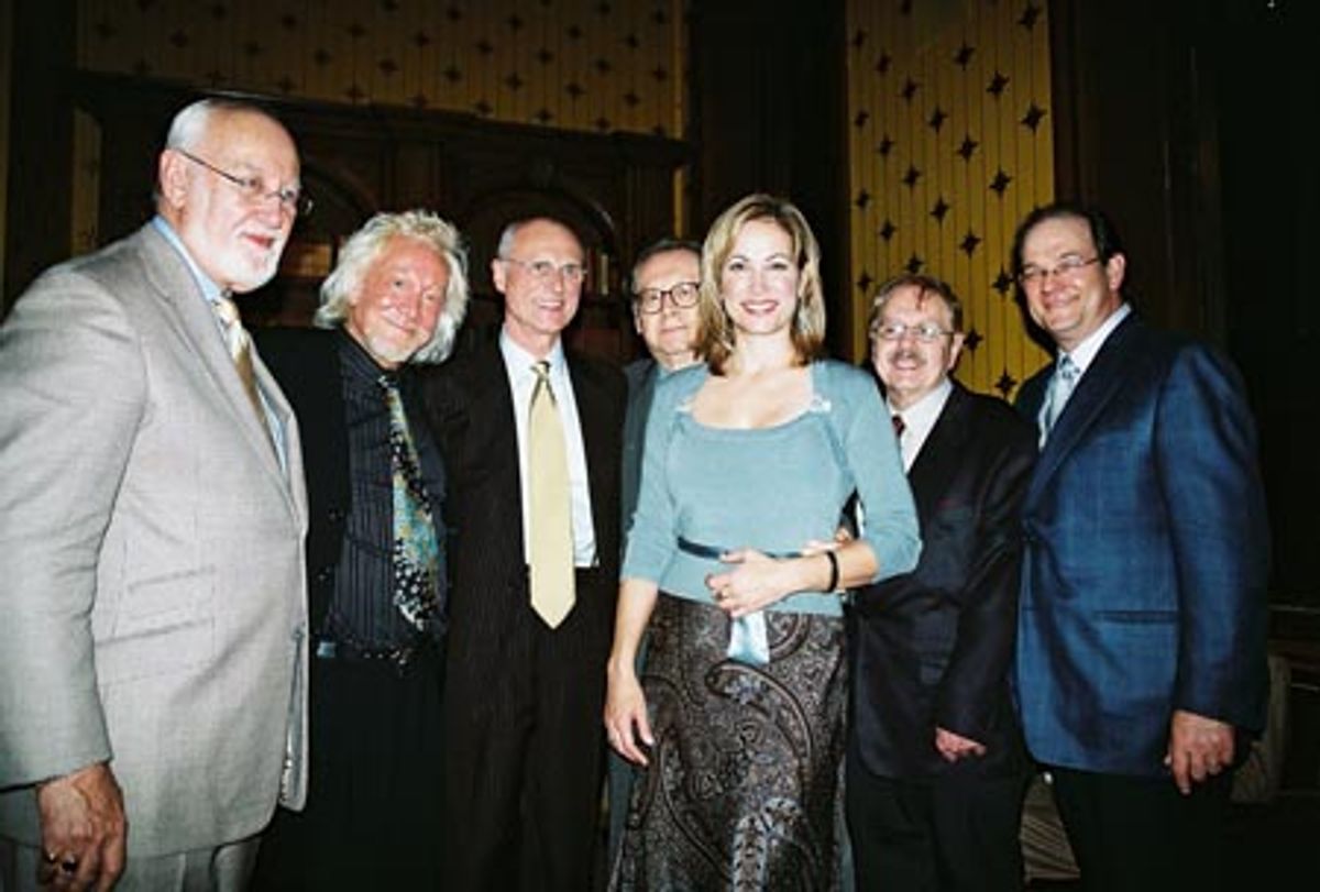 Bruce Lundvall, President & CEO, EMI Jazz & Classics, Bruce Grakal, esq., Ian Ralfini, President, Manhattan Records and Exec. Producer of BY MYSELF, Ettore Strata, record producer, BY MYSELF, Linda Eder, Byron Olsen, arranger, BY MYSELF, Dave Hart, Manage at 