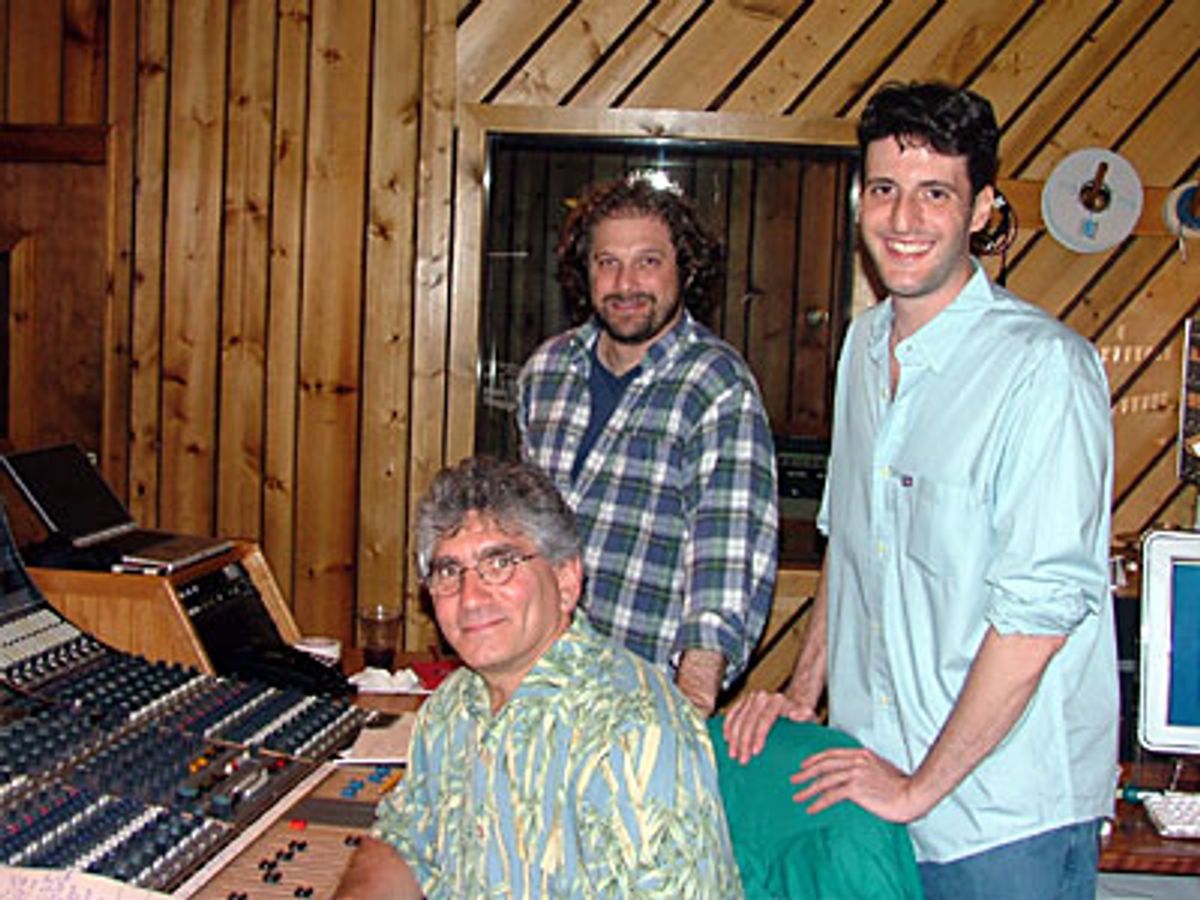 The Sh-K-Boom Team: Joel Moss, Kurt Deutsch and Noah Cornman
who have been keeping very busy with the recent demo of BARE,
Finian's Rainbow, Bright Lights/Big City and the upcoming
Adam Pascal album. at 