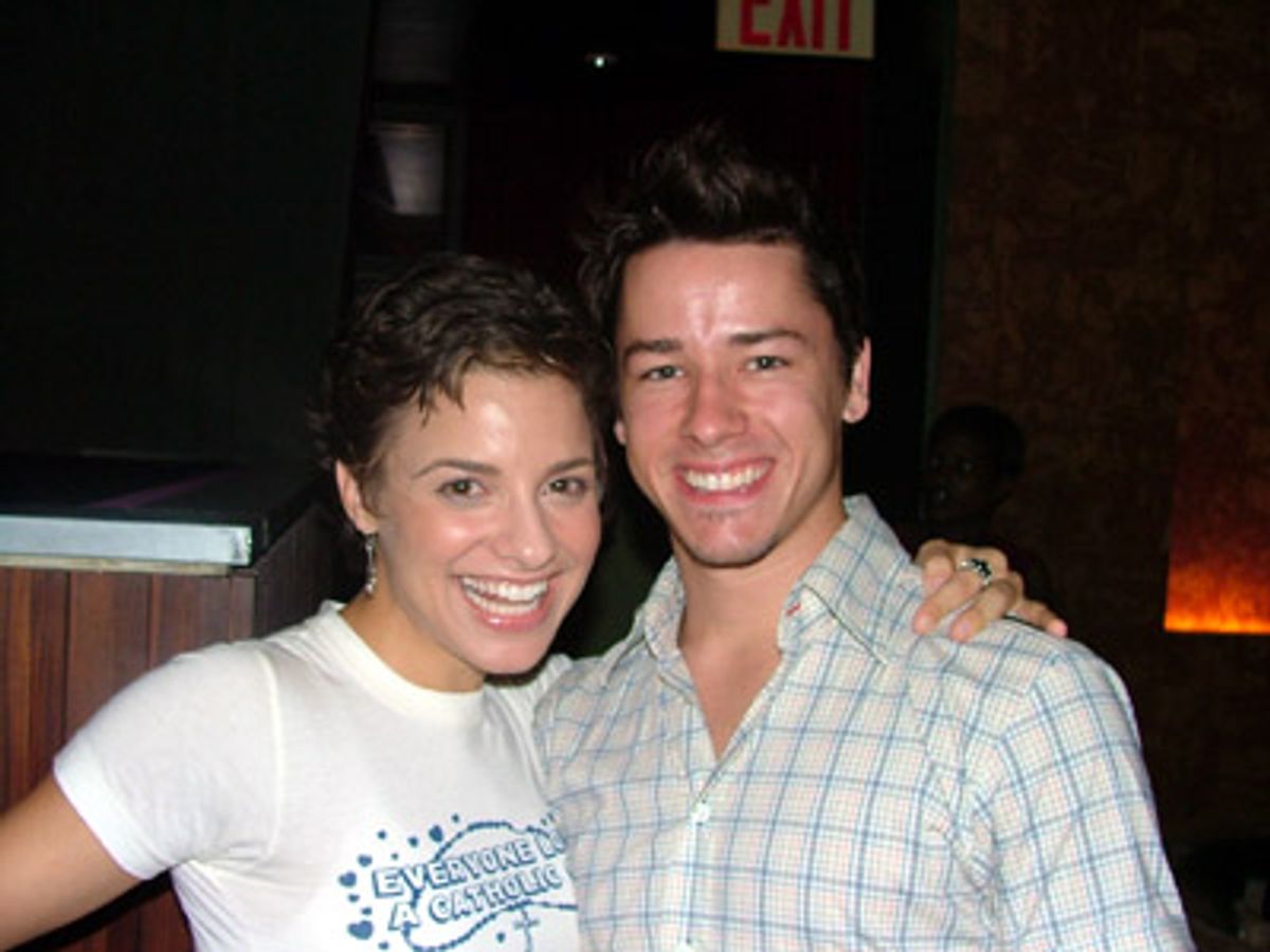 Backstage between sets, Jennifer Gambatese (who assisted
her friend Gavin) is reuinited with former Hairspray cast member
Adam Fleming. Adam, who also recently performed as part of
BroadwayWorld.com's Front and Center Series, returns to rehearsals
for at 