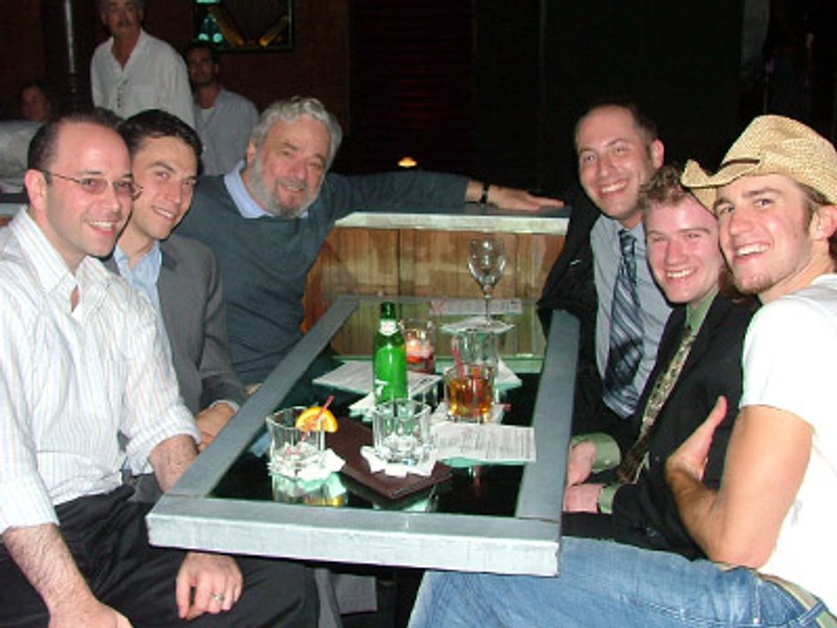 On the left: David Berlin, Jeff Romley and Stephen Sondheim
On the right: Jeremy Katz, Adam Goldstein and Gavin  at 