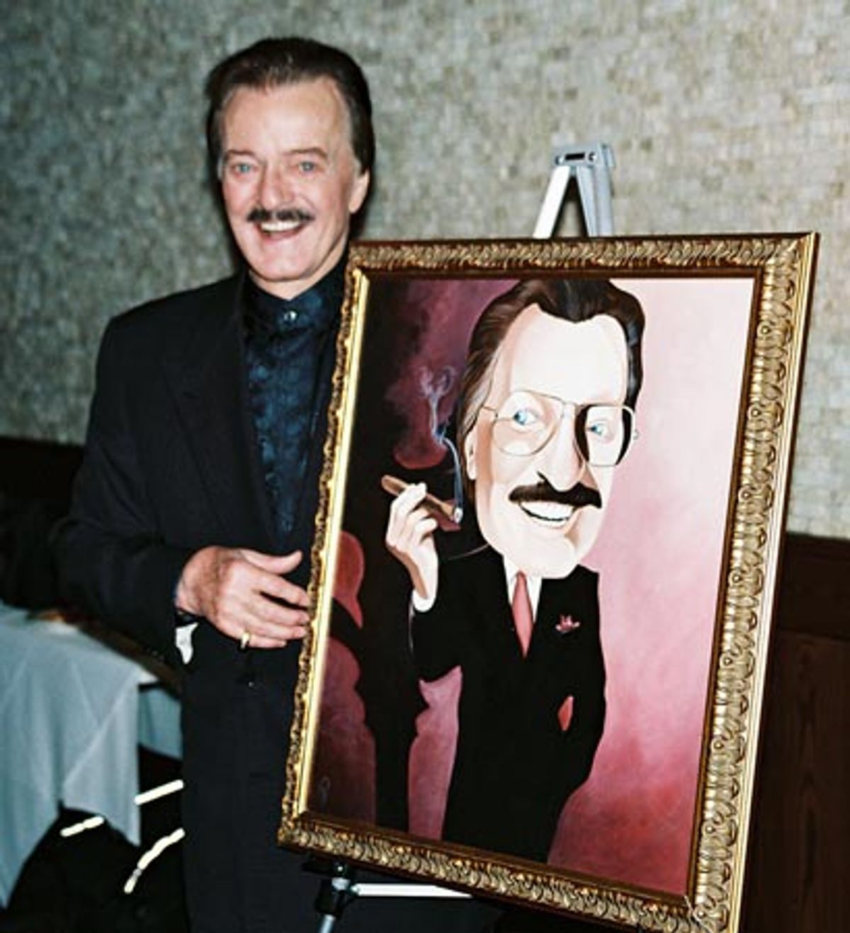 Robert Goulet posing with the newest addition to restaurant's Broadway Wall of Fame at Robert Goulet Opens in La Cage