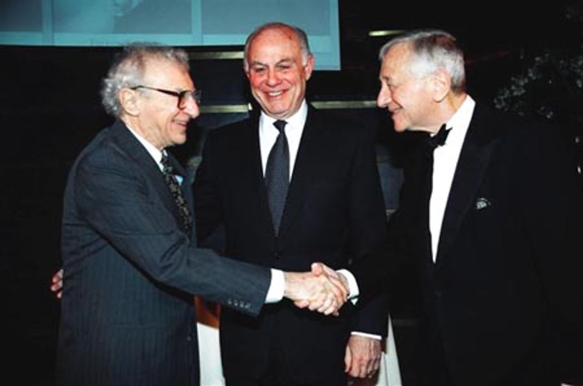 Sheldon Harnick Congratulates Louis Begley with Marshall Rose  at 