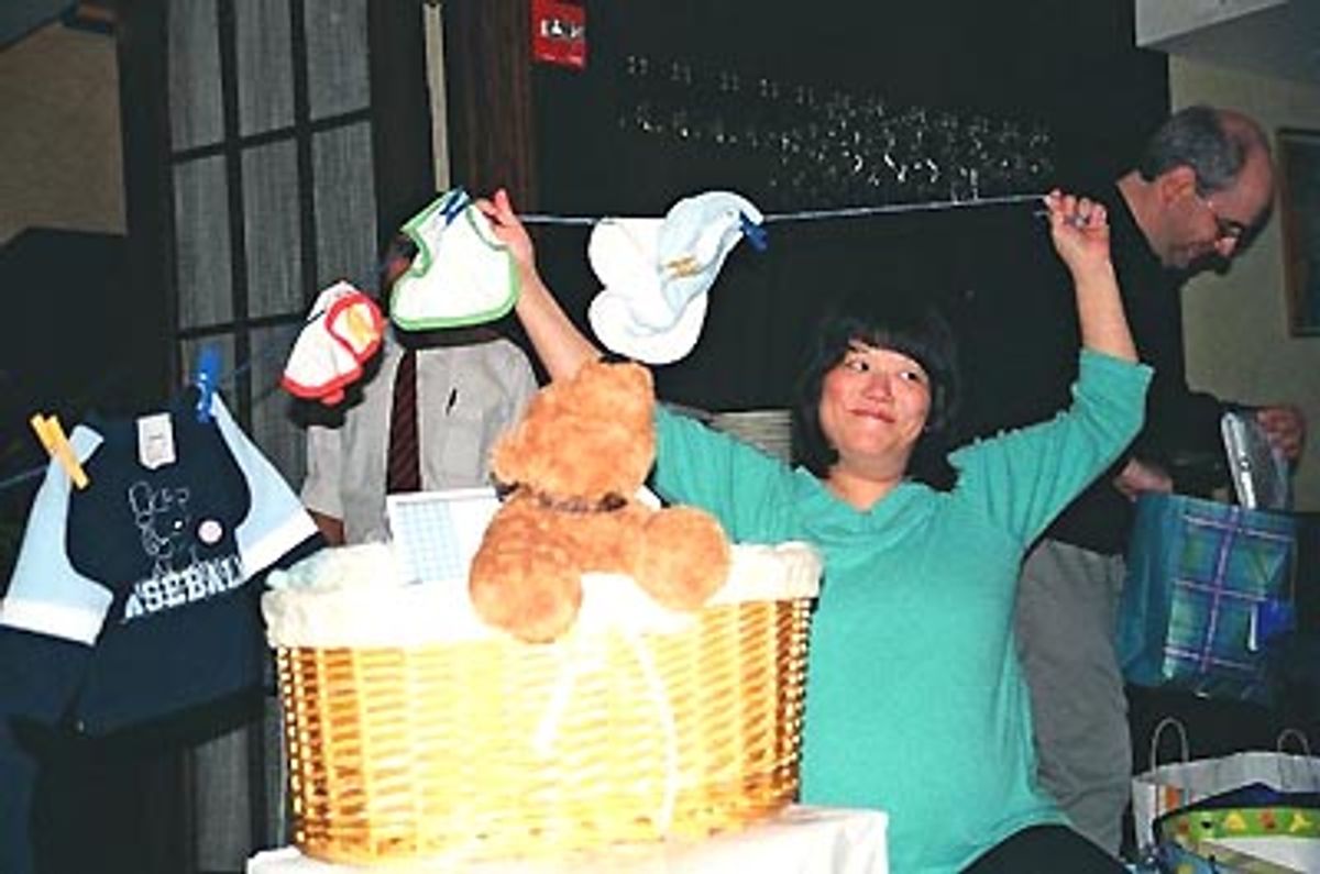 Ann posing with some of her gifts at 