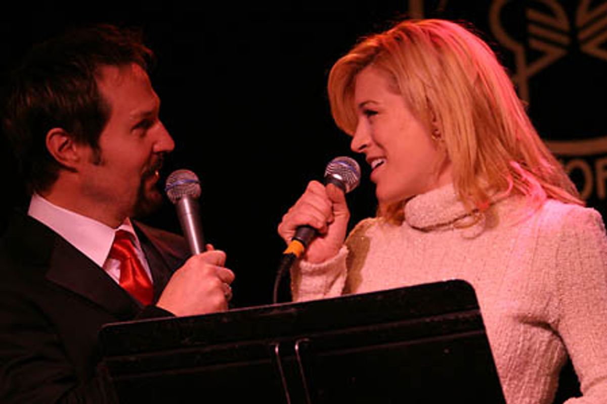 Ron Bohmer was joined by former FORBIDDEN BROADWAY co-star 
Felicia Finley, for a rendition of 'Baby, It's Cold Outside' at 