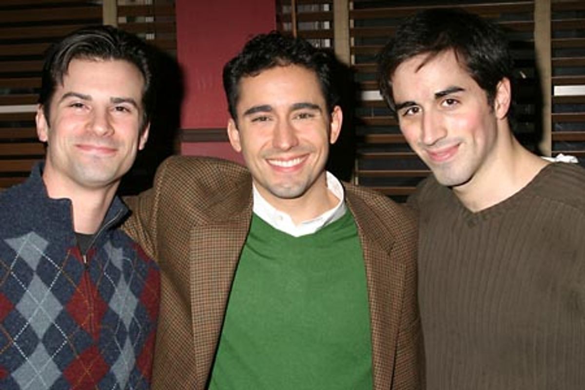 Dominic Nolfi (u/s Frankie & Bob), John Lloyd Young, and Matthew Scott (u/s Bob & Tommy)  at 