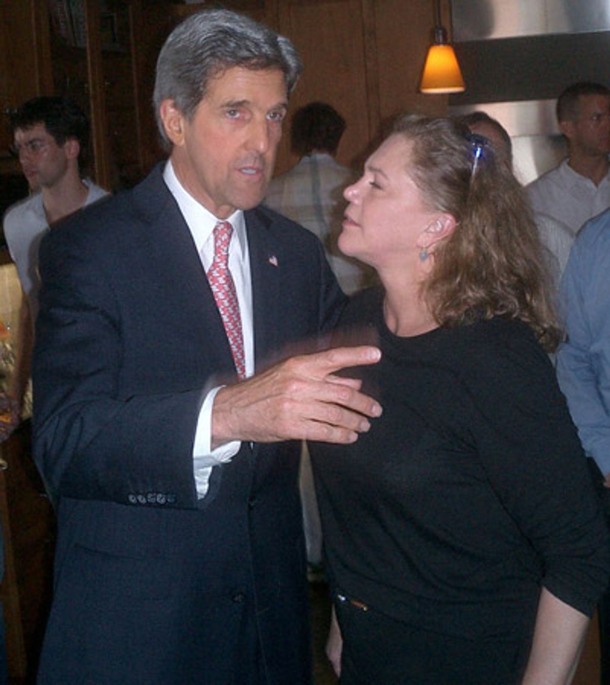 John Kerry and Kathleen Turner, who made the Senator promise to come see her in Who's Afraid of Virginia Woolf
 at 